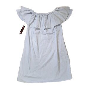 Poof Light Blue White Striped Off Shoulder Dress Women S Ruffle Knee Length NWT